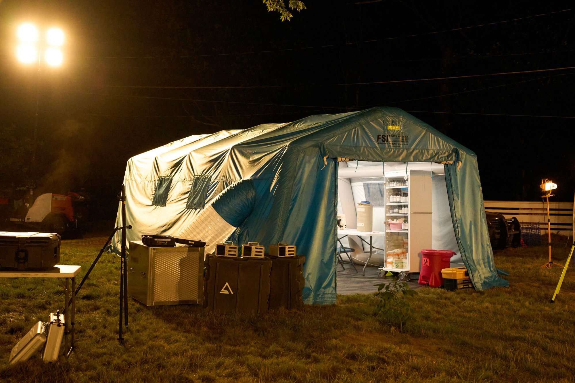 FSI Shelter deployed in the field at night